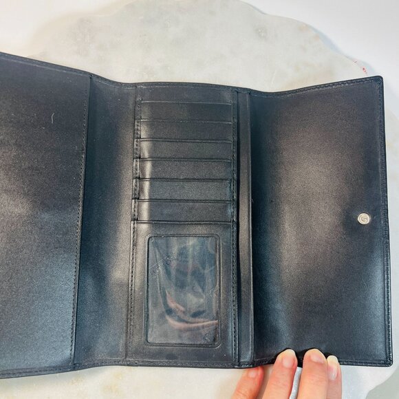 Coach Black Signature Canvas & Leather Wallet Purse Check Book Credit Cards ID - Picture 4 of 8